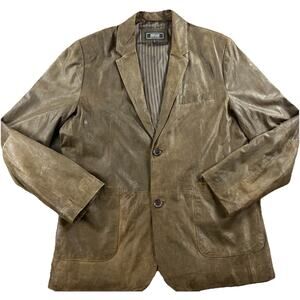 Missani Brown Genuine Leather Blazer Jacket Mens Large Distressed Lined